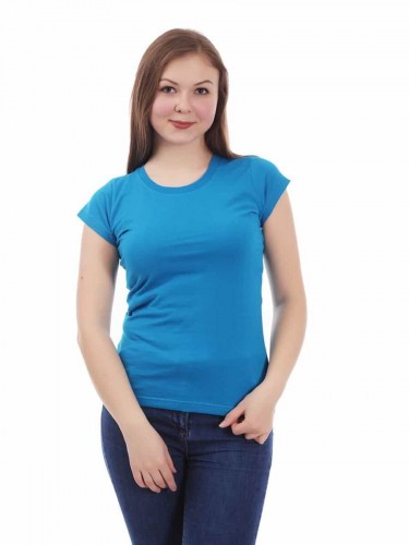Бирюзовая женская футболка с лайкрой оптом фото