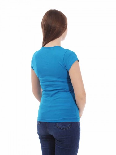 Бирюзовая женская футболка с лайкрой оптом - Бирюзовая женская футболка с лайкрой оптом